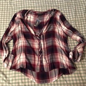 Express Plaid Tie-Up Tunic - L